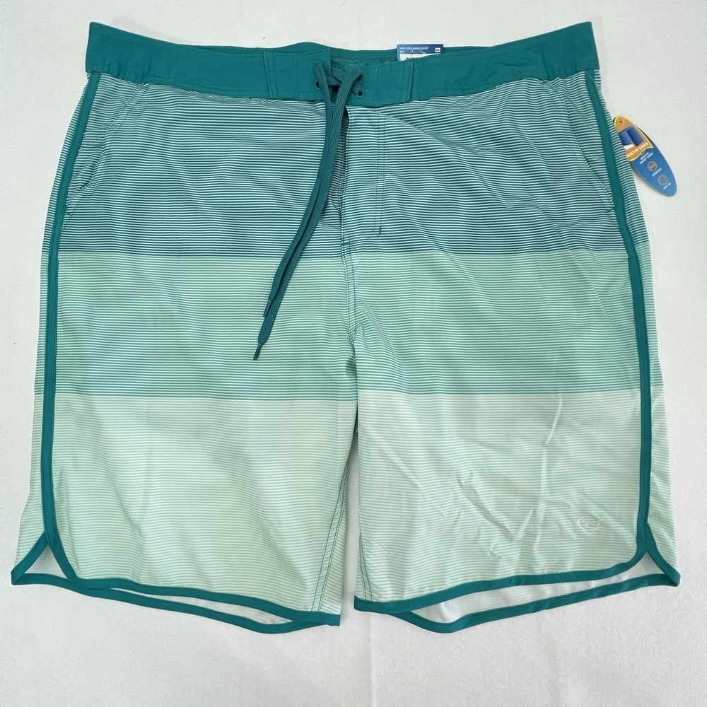 Wave Zone Board Shorts Men 42 XXL Teal Striped Swim Trunks NWT Liner Stretch UPF